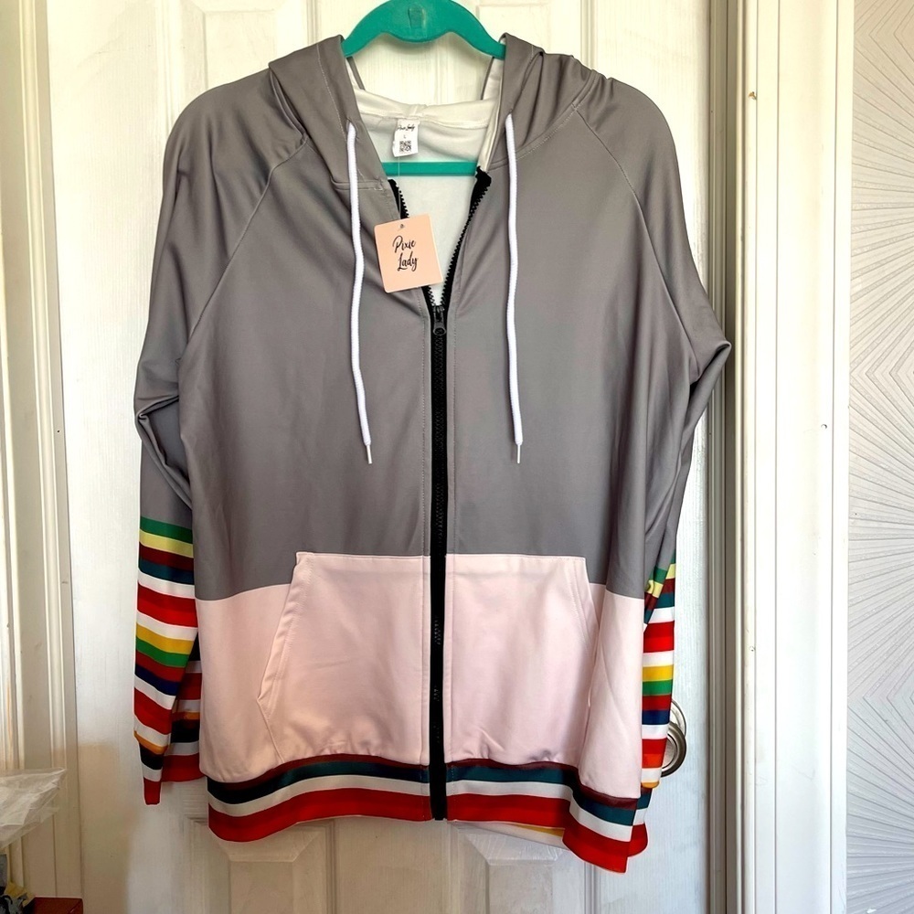 5 for 20 deal! Pixie zip up lightweight jacket with hood, women's Large​…​​